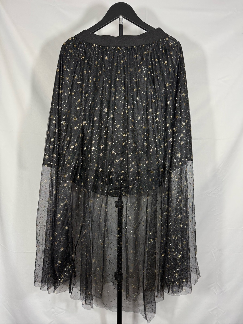 SHEIN CURVE 2XL Black Gold Star Print Sheer Tulle Skirt Celestial
